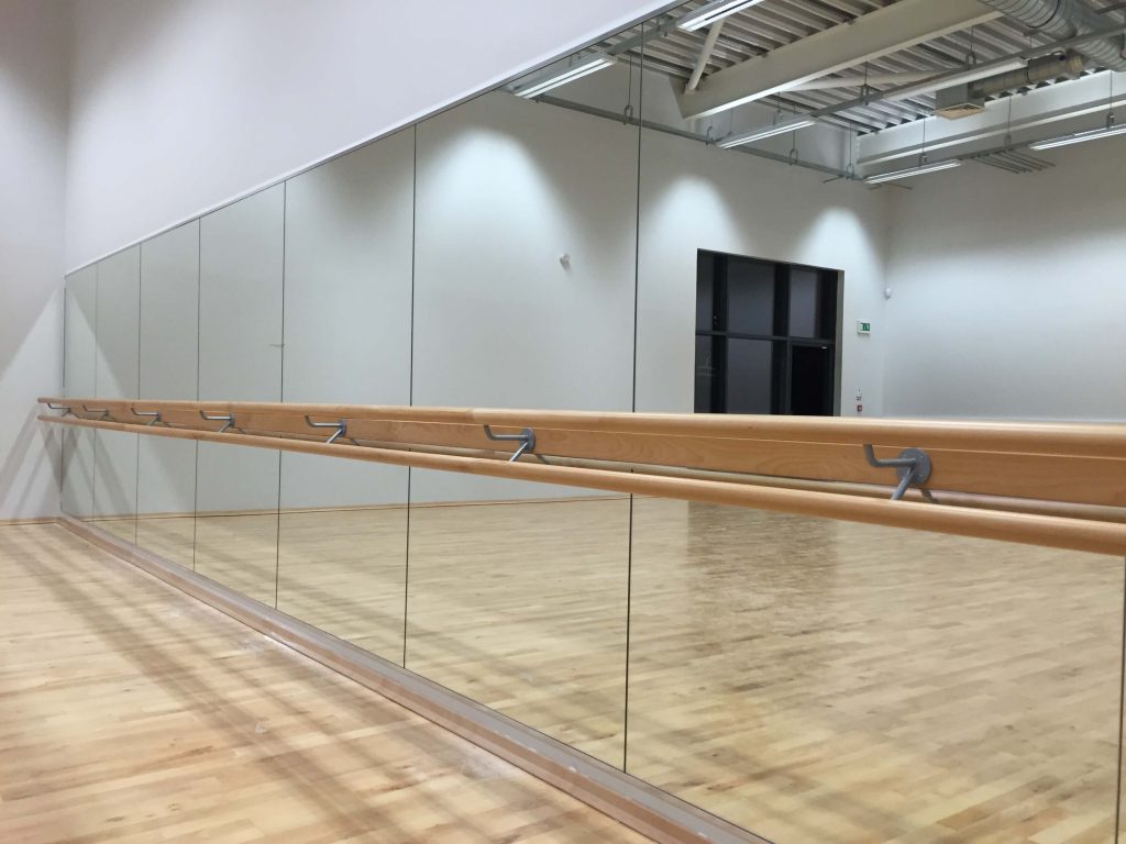 Ballet Barres Glass Installations, Ballet Barre Mounted On Mirror